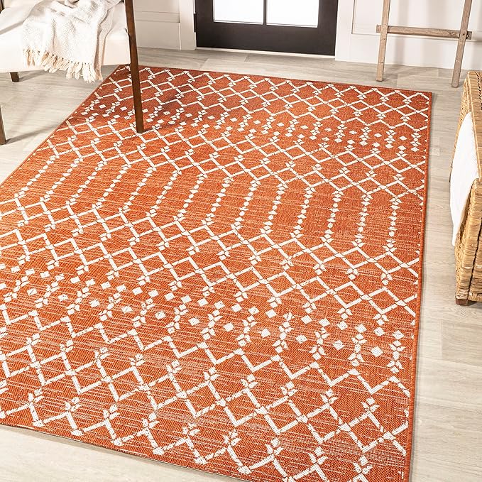 JONATHAN Y Moroccan Geometric Indoor Outdoor Area Rug 4X6 Orange/Cream, Ourika Textured Weave for Backyard, Patio, Porch, Easy-Cleaning, High Traffic, Pet-Friendly, Non-Shedding (SMB108P-4)