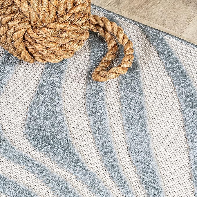 JONATHAN Y Maribo High-Low Abstract Striped Light Blue/Ivory 6x9 Indoor/Outdoor Area Rug, Pet Friendly, Non-Shedding, Stain Resistant, Easy-Cleaning for Backyard, Patio (SCN103C-6)