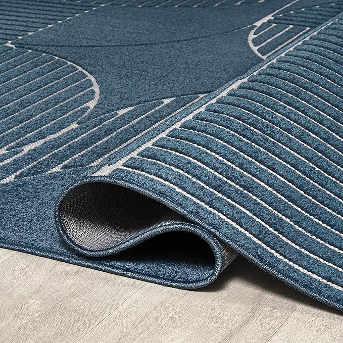 JONATHAN Y Nordby High-Low Arch Striped Navy/Cream Indoor/Outdoor Runner Rug, 2x8, Contemporary,Bohemian,Transitional for Bedroom,Kitchen,Living Room,Non Shedding,Easy-Washing (SCN104A-28)
