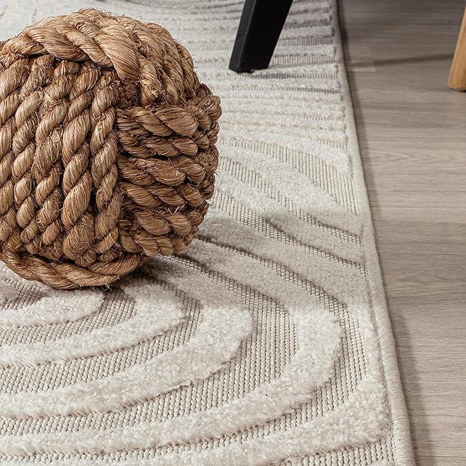 JONATHAN Y Maribo High-Low Abstract Striped Indoor/Outdoor Area Rug 5x8, Cream/Ivory, Contemporary, Modern, Vintage, Bohemian for Bedroom,Kitchen,Living Room,Non Shedding,Easy-Washing (SCN103A-5)