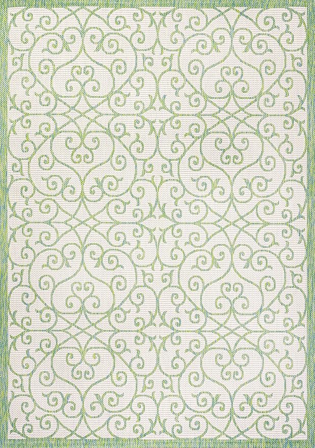 JONATHAN Y Vintage Filigree Indoor Outdoor Area Rug 8X10 Cream/Green, Madrid Textured Weave for Backyard, Patio, Porch, Easy-Cleaning, High Traffic, Pet-Friendly, Non-Shedding (SMB107J-8)