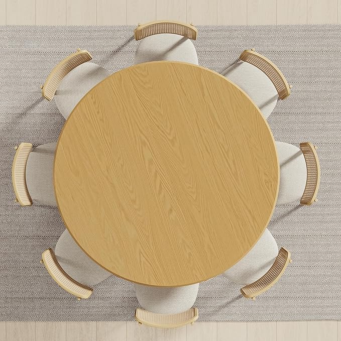 Casaphoria 60" Round Dining Table, Modern Wood Kitchen Table with Cone Shaped Strip Polygonal Base for Living Room & Dining Room, Easy Assembly Farmhouse Furniture for 4-6, Oak