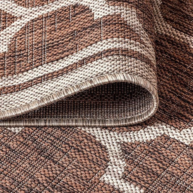 JONATHAN Y Moroccan Trellis Indoor Outdoor Square Area Rug 5X5 Espresso/Taupe, Trebol Textured Weave for Backyard, Patio, Porch, Easy-Cleaning, High Traffic, Pet-Friendly, Non-Shedding (SMB109B-5SQ)