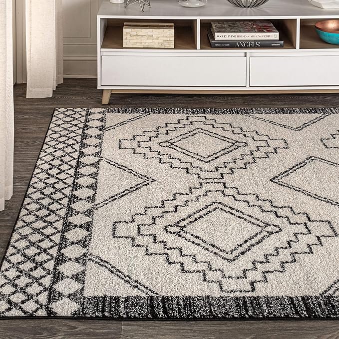 JONATHAN Y Amir Moroccan Beni Souk Cream/Black Indoor Area Rug, 12x18, Bohemian, Scandinavian, Easy-Cleaning for Living Room, Bedroom, Kitchen, Pet Friendly, Non-Shedding (MOH200A-18)