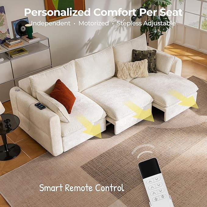 103" Electric Pull Out Sleeper Sofa Bed, 2in1 Convertible Power Extendable Couch Bed with Fast Charging USB&3 Smart Motor&Wide Back, Oversized Couches for Living Room&Small Space, Velvet Beige | Electric Extendable, Stepless Adjustment, Fast-Charging P...