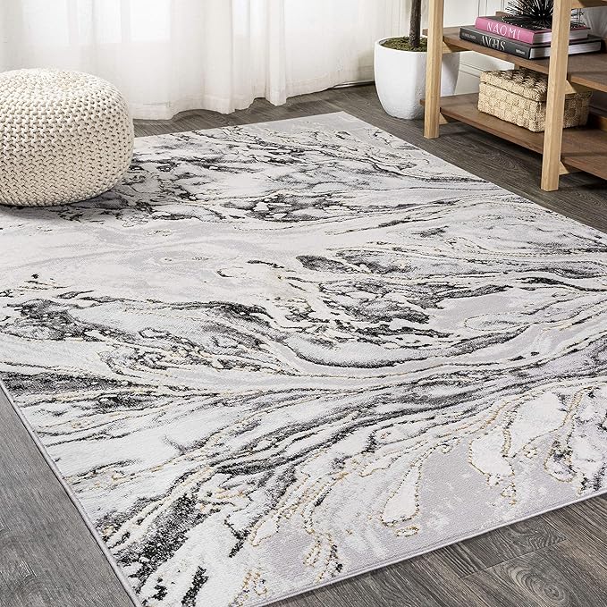 JONATHAN Y Swirl Marbled Gray/Black Indoor Area Rug 3X5 ft, Abstract for Living Room, Bedroom, Kitchen, Office, Easy-Cleaning, High Traffic, Pet-Friendly, Non-Shedding SOR203C-3