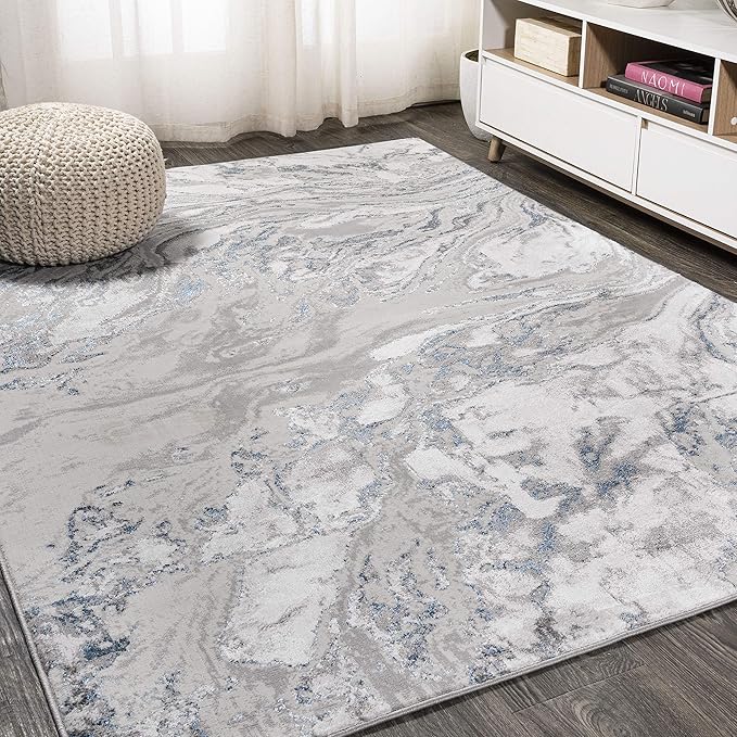 JONATHAN Y Swirl Marbled Gray/Blue Indoor Area Rug 3X5 ft, Abstract for Living Room, Bedroom, Kitchen, Office, Easy-Cleaning, High Traffic, Pet-Friendly, Non-Shedding SOR203B-3