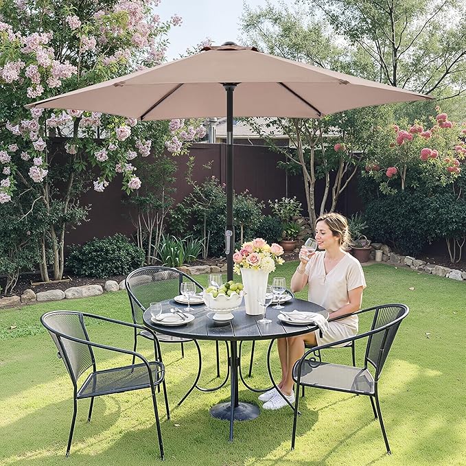 OLIXIS Patio Umbrella with Tilt and Crank Button & Sturdy Ribs Waterproof, Patio Table Umbrella Perfect for Poolside, Terrace, Beach and Outdoor Restaurant