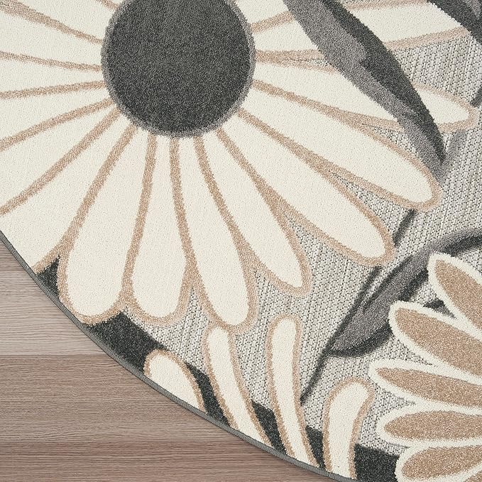 Nourison Home Aloha Beige 5'3" x Round Area Rug - Easy Clean, Non Shedding, Bed Room, Living Room, Dining Room, Kitchen (5' x Round)