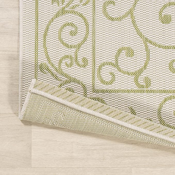 JONATHAN Y Vintage Filigree Indoor Outdoor Area Rug 5X8 Cream/Green, Charleston Textured Weave for Backyard, Patio, Porch, Easy-Cleaning, High Traffic, Pet-Friendly, Non-Shedding (SMB106I-5)