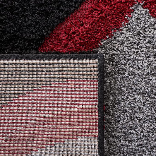 SAFAVIEH Florida Shag Collection Accent Rug - 3'3" x 5'3", Black & Red, Modern Design, Non-Shedding & Easy Care, 1.2-inch Thick Ideal for High Traffic Areas in Foyer, Living Room, Bedroom (SG461-9040)