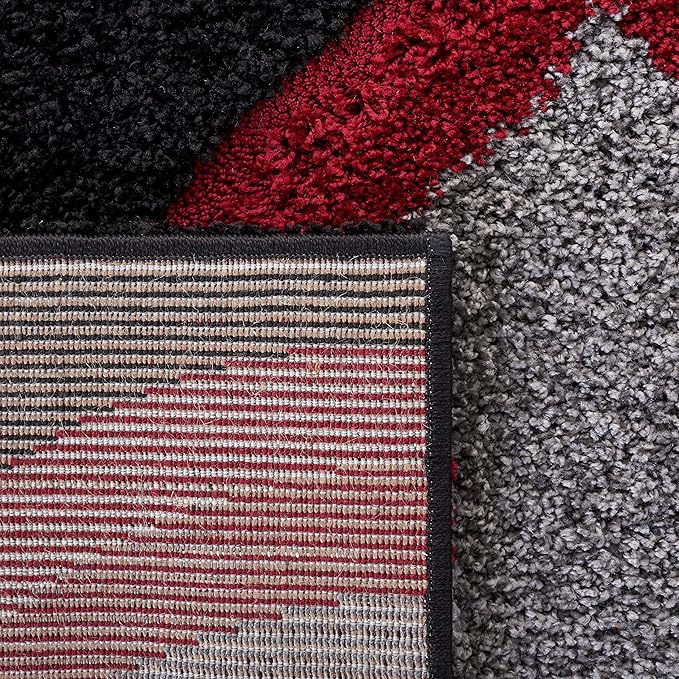 SAFAVIEH Florida Shag Collection Area Rug - 6' x 9', Black & Red, Modern Ogee Design, Non-Shedding & Easy Care, 1.2-inch Thick Ideal for High Traffic Areas in Living Room, Bedroom (SG461-9040)