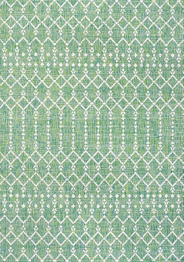 JONATHAN Y Moroccan Geometric Indoor Outdoor Area Rug 3X5 Green/Cream, Ourika Textured Weave for Backyard, Patio, Porch, Easy-Cleaning, High Traffic, Pet-Friendly, Non-Shedding (SMB108L-3)