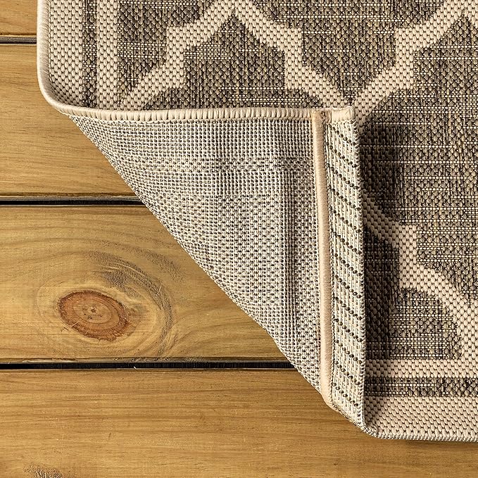 JONATHAN Y Moroccan Trellis Indoor Outdoor Round Area Rug 6 Ft Brown/Beige, Trebol Textured Weave for Backyard, Patio, Porch, Easy-Cleaning, High Traffic, Pet-Friendly, Non-Shedding (SMB109A-6R)