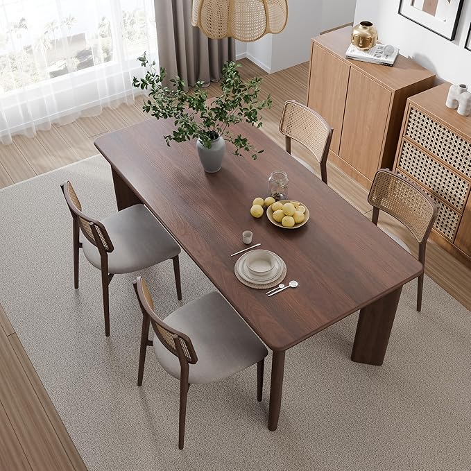 Casaphoria 67" Farmhouse Dining Table for 6，Wood Rectangular Living Room Table, Modern Kitchen Table with Sturdy Base & Thickened Tabletop, Easy to Assembly & Clean, Walnut