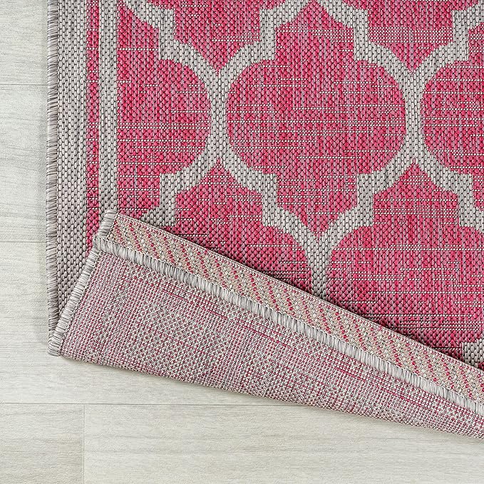 JONATHAN Y Moroccan Trellis Indoor Outdoor Area Rug 9X12 Fuchsia/Light Gray, Trebol Textured Weave for Backyard, Patio, Porch, Easy-Cleaning, High Traffic, Pet-Friendly, Non-Shedding (SMB109H-9)
