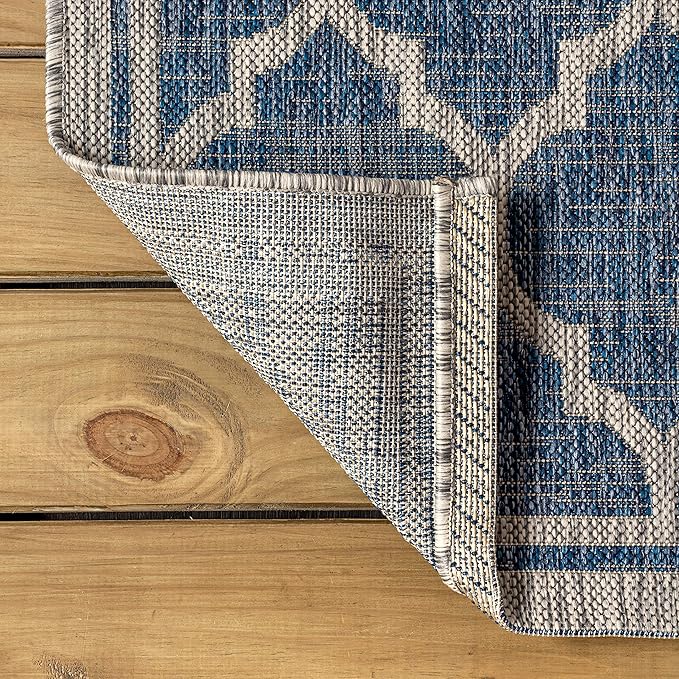 JONATHAN Y Moroccan Trellis Indoor Outdoor Round Area Rug 9 Ft Navy/Gray, Trebol Textured Weave for Backyard, Patio, Porch, Easy-Cleaning, High Traffic, Pet-Friendly, Non-Shedding (SMB109D-9R)