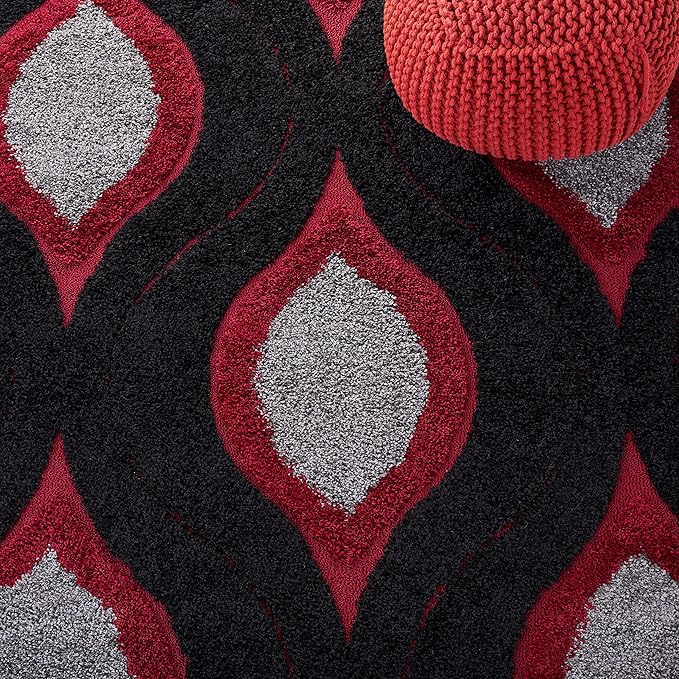 SAFAVIEH Florida Shag Collection Accent Rug - 4' x 6', Black & Red, Modern Design, Non-Shedding & Easy Care, 1.2-inch Thick Ideal for High Traffic Areas in Entryway, Living Room, Bedroom (SG461-9040)