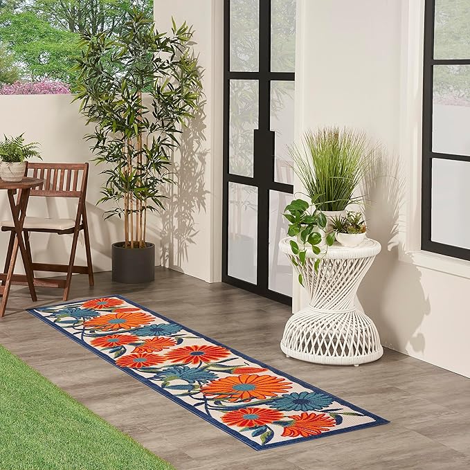 Nourison Home Aloha Multicolor 2'3" x 10' Area Rug - Easy Clean, Non Shedding, Bed Room, Living Room, Dining Room, Kitchen (10' Runner)