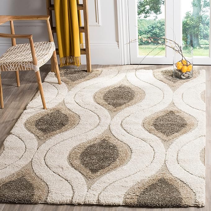 SAFAVIEH Florida Shag Collection Area Rug - 6'7" Square, Black & Red, Modern Ogee Design, Non-Shedding & Easy Care, 1.2-inch Thick Ideal for High Traffic Areas in Living Room, Bedroom (SG461-9040)