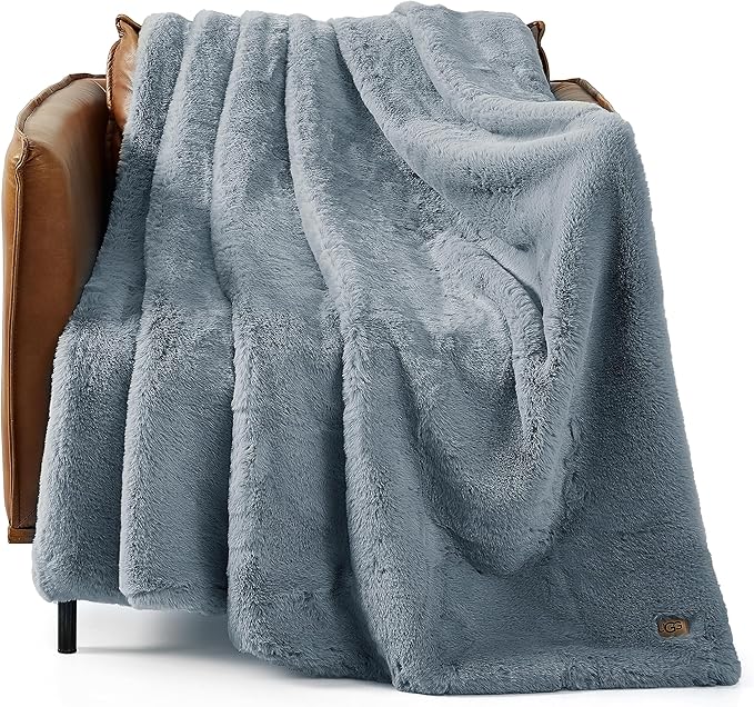 UGG 70x50-Inch Adalee Faux Fur Throw Blanket and Euphoria Faux Fur Reversible Throw for Sofa Couch Bed