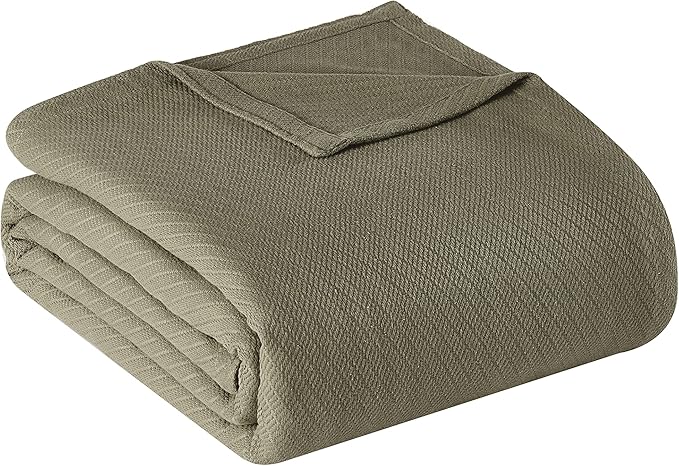 Frye Cotton Woven Olive Green Cotton 1-Piece King Blanket, Solid Color Themed, for Men and Women, Oeko-TEX Certified Confidence