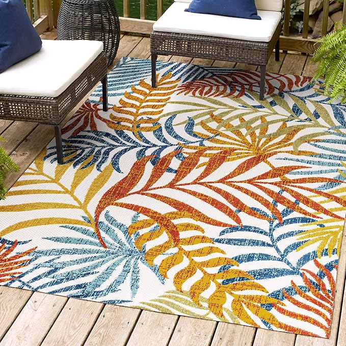 JONATHAN Y Tropics Palm Leaves Indoor Outdoor Area Rug 9X12 Cream/Orange, Boho for Backyard, Patio, Porch, Easy-Cleaning, High Traffic, Pet-Friendly, Non-Shedding (AMC100B-9)