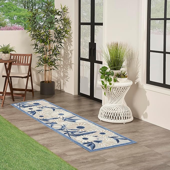 Nourison Home Aloha Blue Grey 2'3" x 8' Area Rug - Easy Clean, Non Shedding, Bed Room, Living Room, Dining Room, Kitchen (8' Runner)