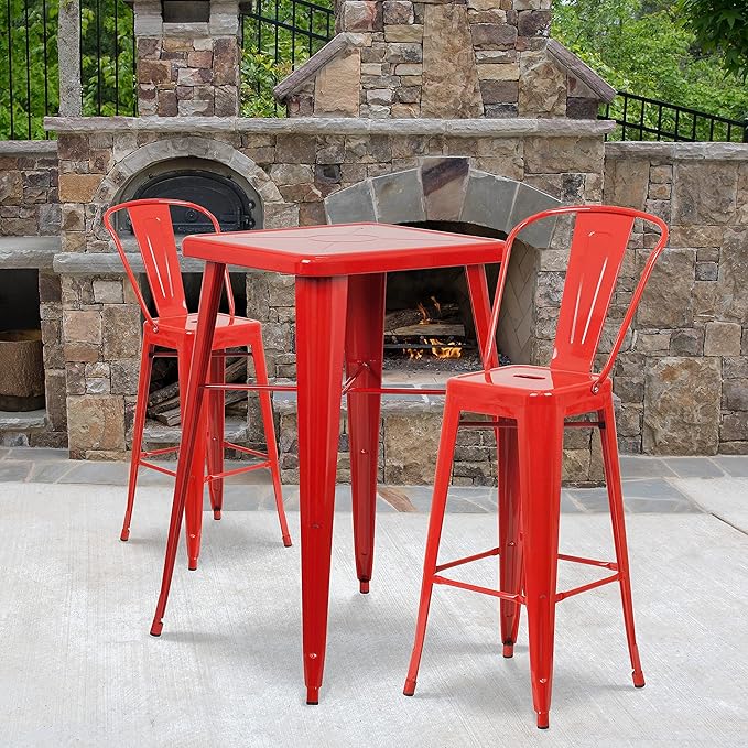 Flash Furniture Lily Commercial Grade 4 Pack 30" High Red Metal Indoor-Outdoor Barstool with Removable Back