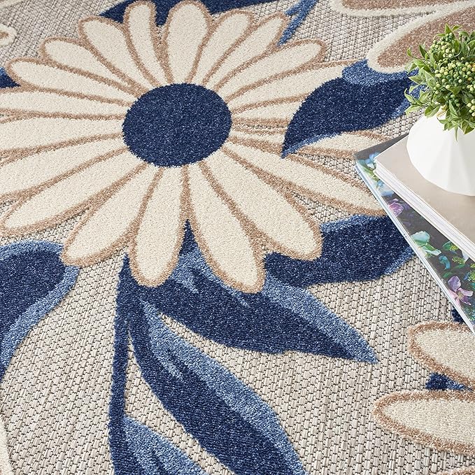 Nourison Home Aloha Blue Grey 7'10" x Round Area Rug - Easy Clean, Non Shedding, Bed Room, Living Room, Dining Room, Kitchen (8' x Round)