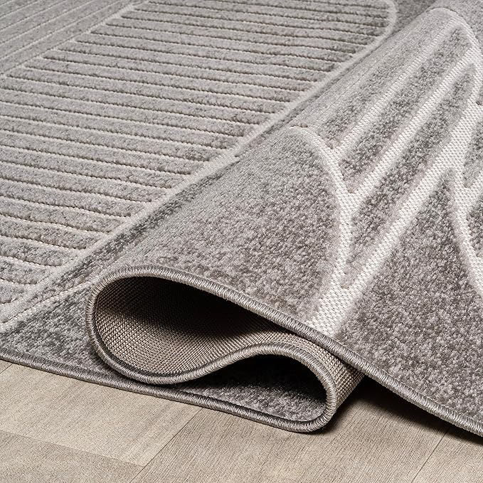 JONATHAN Y Nordby High-Low Arch Striped Gray/Cream Indoor/Outdoor Area Rug, 5x8, Contemporary, Bohemian, Transitional for Bedroom,Kitchen,Living Room,Non Shedding (SCN104C-5)