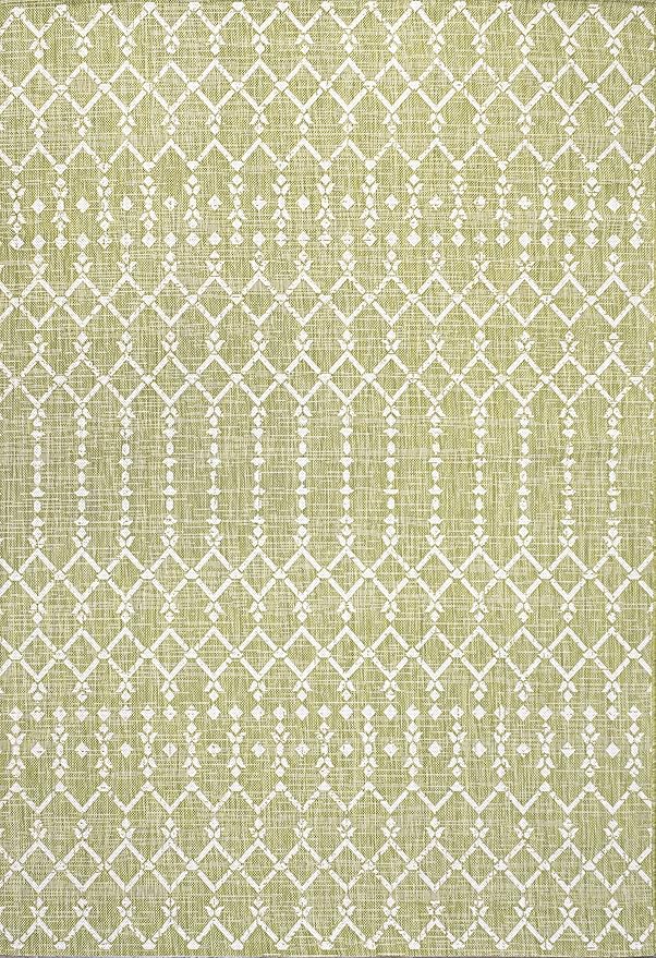 JONATHAN Y Moroccan Geometric Indoor Outdoor Area Rug 5X8 Light Green/Cream, Ourika Textured Weave for Backyard, Patio, Porch, Easy-Cleaning, High Traffic, Pet-Friendly, Non-Shedding (SMB108N-5)
