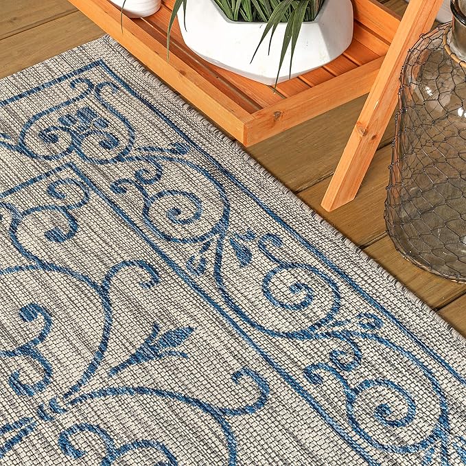 JONATHAN Y Vintage Filigree Indoor Outdoor Area Rug 6X9 Gray/Navy, Charleston Textured Weave for Backyard, Patio, Porch, Easy-Cleaning, High Traffic, Pet-Friendly, Non-Shedding (SMB106C-6)