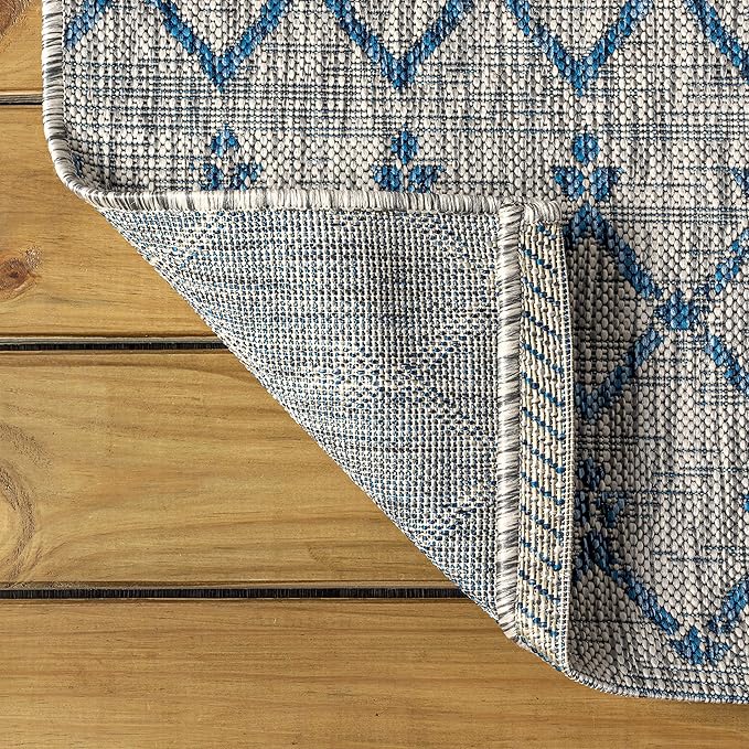 JONATHAN Y Moroccan Geometric Indoor Outdoor Area Rug 8X10 Light Gray/Navy, Ourika Textured Weave for Backyard, Patio, Porch, Easy-Cleaning, High Traffic, Pet-Friendly, Non-Shedding (SMB108A-8)