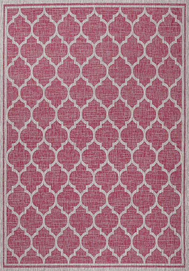 JONATHAN Y Moroccan Trellis Indoor Outdoor Area Rug 4X6 Fuchsia/Light Gray, Trebol Textured Weave for Backyard, Patio, Porch, Easy-Cleaning, High Traffic, Pet-Friendly, Non-Shedding (SMB109H-4)