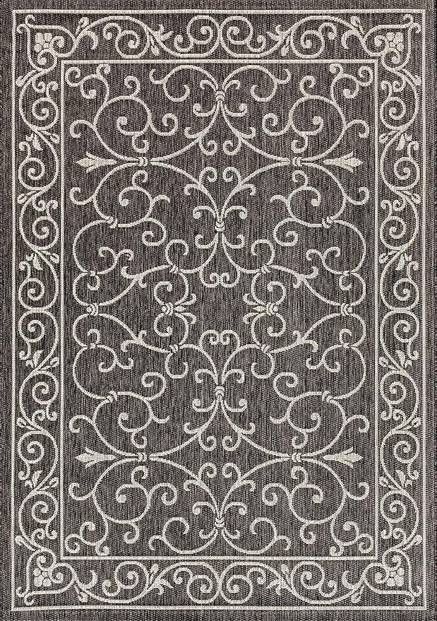 JONATHAN Y Vintage Filigree Indoor Outdoor Area Rug 6X9 Black/Gray, Charleston Textured Weave for Backyard, Patio, Porch, Easy-Cleaning, High Traffic, Pet-Friendly, Non-Shedding (SMB106G-6)