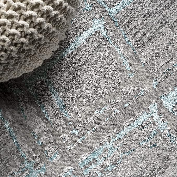 JONATHAN Y Slant Abstract Gray/Turquoise Indoor Area Rug 5X8 ft, Modern for Living Room, Bedroom, Kitchen, Office, Easy-Cleaning, High Traffic, Pet-Friendly, Non-Shedding SOR201A-5