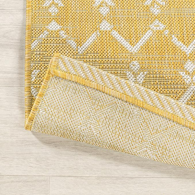 JONATHAN Y Moroccan Geometric Indoor Outdoor Runner Rug 2X10 Yellow/Cream, Ourika Textured Weave for Backyard, Patio, Porch, Easy-Cleaning, High Traffic, Pet-Friendly, Non-Shedding (SMB108G-210)