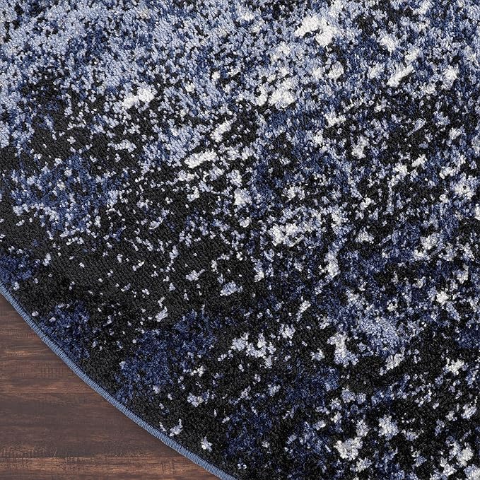Nourison Home Passion Light Blue Black 5'3" x Round Area Rug - Easy Clean, Non Shedding, Bed Room, Living Room, Dining Room, Kitchen (5' x Round)