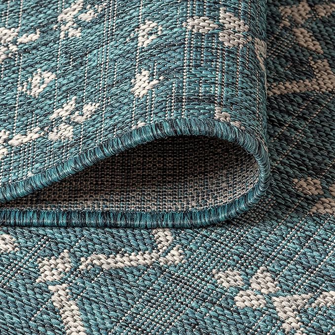 JONATHAN Y Moroccan Geometric Indoor Outdoor Area Rug 5X8 Teal/Gray, Ourika Textured Weave for Backyard, Patio, Porch, Easy-Cleaning, High Traffic, Pet-Friendly, Non-Shedding (SMB108C-5)