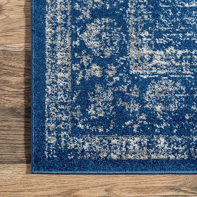 Nuloom Verona Dark Blue/White, 8'10" x 12', Vintage Medallion, Soft and Cozy, High Traffic, Stain Resistant, Easy Clean, Durable Area Rug for Bedroom, Living Room, Dining Space, Den, Foyer, Entryway