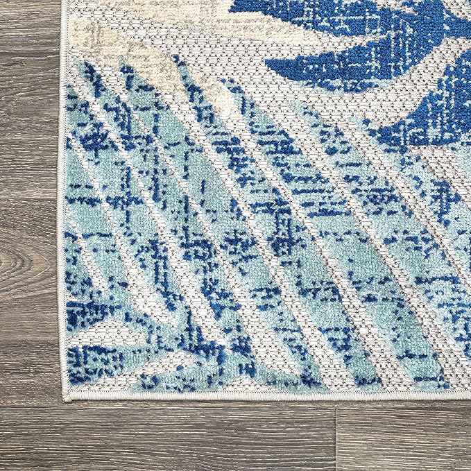 JONATHAN Y Tropics Palm Leaves Indoor Outdoor Area Rug 3X5 Gray/Blue, Boho for Backyard, Patio, Porch, Easy-Cleaning, High Traffic, Pet-Friendly, Non-Shedding (AMC100A-3)