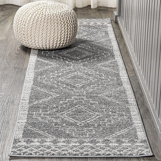 JONATHAN Y Amir Moroccan Beni Souk Gray/Cream Runner Rug, 2x14, Bohemian, Scandinavian, Easy-Cleaning for Living Room, Bedroom, Kitchen, Pet Friendly, Non-Shedding (MOH200C-214)