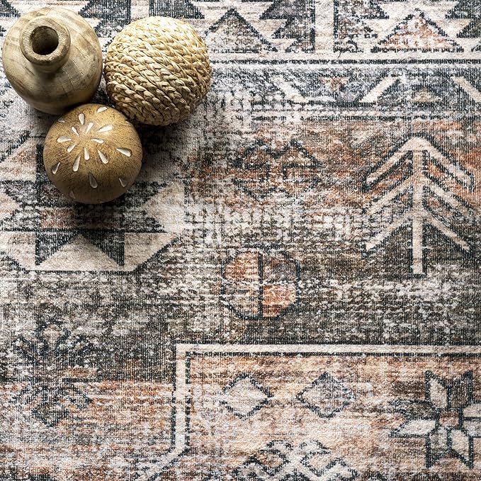 Nuloom SpinClean Bowie Rust/Ivory, 2'6" x 10', Vintage Oriental, Soft and Cozy, High Traffic, Stain Resistant, Easy Clean, Durable Washable Area Rug for Bedroom, Living Room, Dining, Entryway