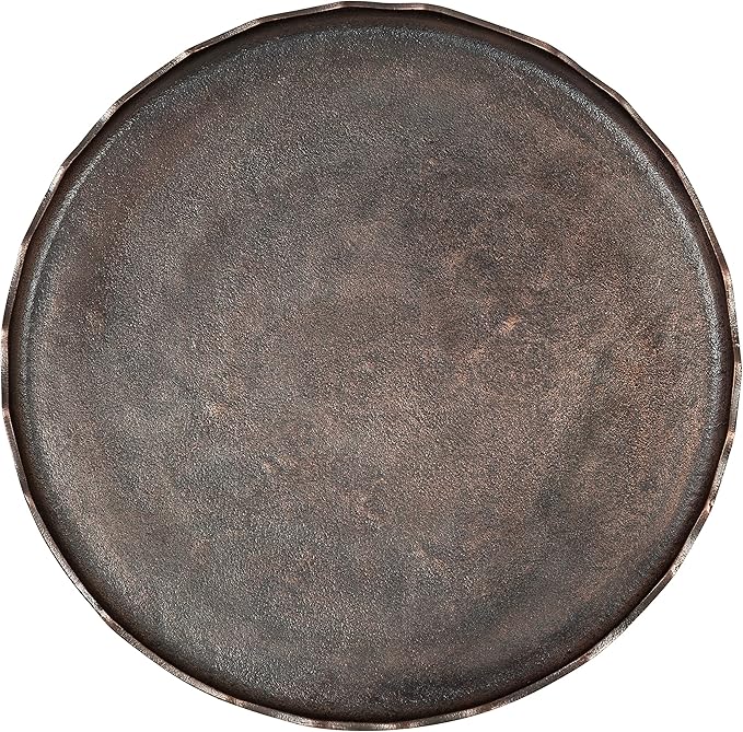Kate and Laurel Alessia Modern Round Metal Coffee Table, 26 x 26 x 16, Bronze, Sand Cast Aluminum Coffee Table with Raised Deckled Edge for Storage and Display
