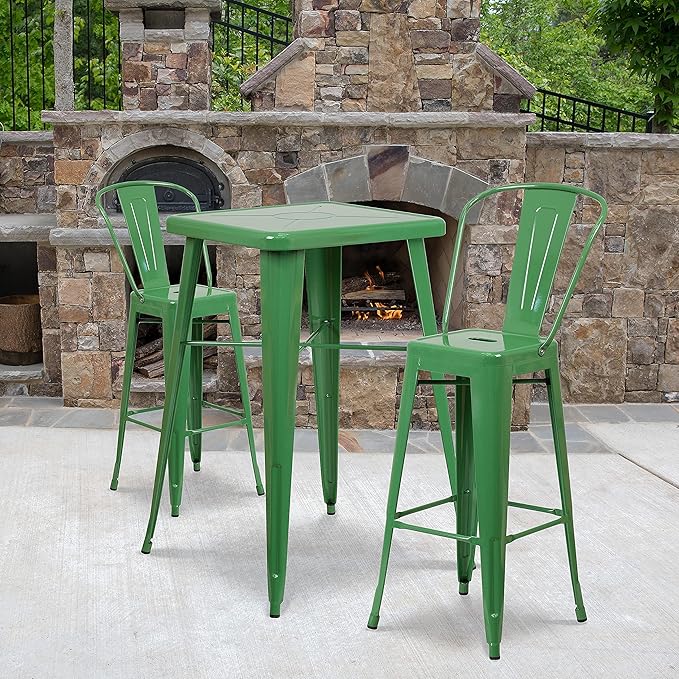 Flash Furniture Lily Commercial Grade 4 Pack 30" High Green Metal Indoor-Outdoor Barstool with Removable Back