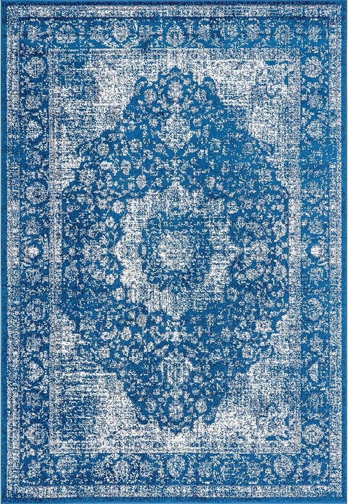 Nuloom Verona Dark Blue/White, 8'10" x 12', Vintage Medallion, Soft and Cozy, High Traffic, Stain Resistant, Easy Clean, Durable Area Rug for Bedroom, Living Room, Dining Space, Den, Foyer, Entryway