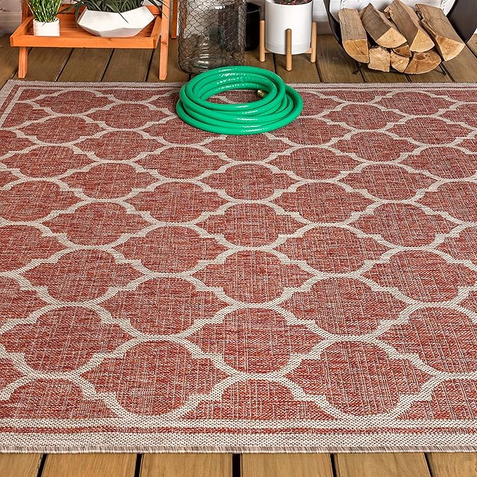 JONATHAN Y Moroccan Trellis Indoor Outdoor Area Rug 5X8 Red/Beige, Trebol Textured Weave for Backyard, Patio, Porch, Easy-Cleaning, High Traffic, Pet-Friendly, Non-Shedding (SMB109C-5)