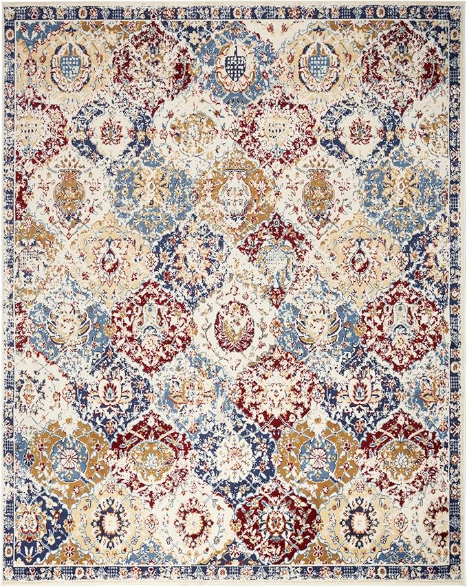 Nourison Home Grafix Blue Multicolor 7'10" x 9'10" Area Rug - Easy Clean, Non Shedding, Bed Room, Living Room, Dining Room, Kitchen (8' x 10')