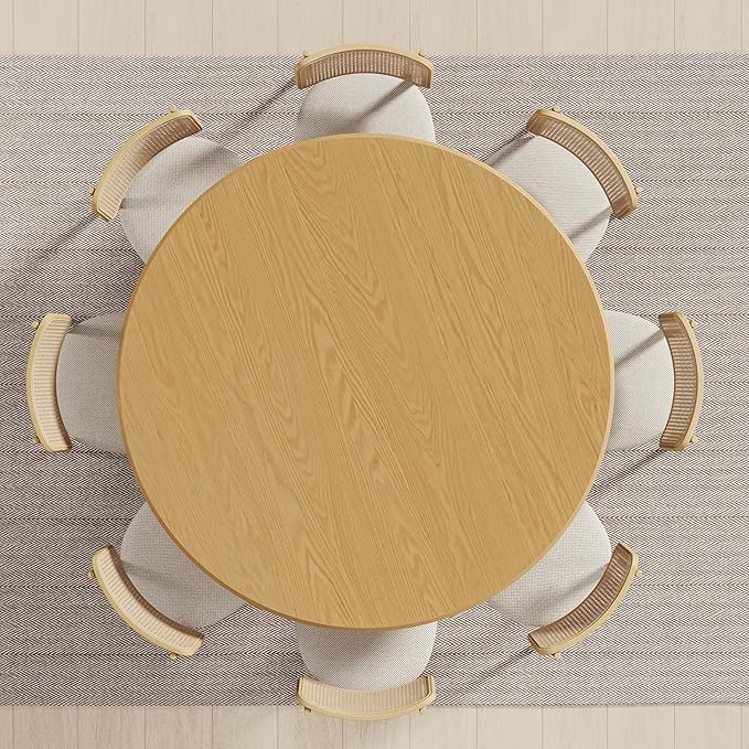 Casaphoria 60" Round Dining Table, Modern Wood Kitchen Table with Cylindrical Wide Bar Concave Base for Living Room & Dining Room, Easy Assembly Farmhouse Furniture for 4-6, Oak